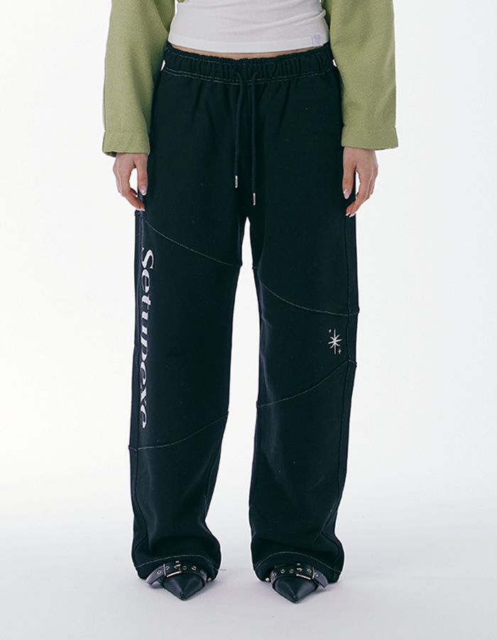 Oblique stitch Sweatpants [Black]