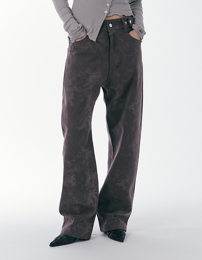 Tie-dye buckle cotton Pants [Brown]