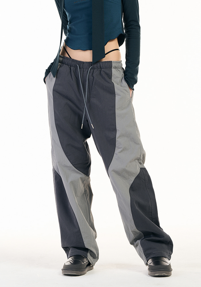 Rip panel back zip pocket Pants [Charcoal Blue] (기모안감)