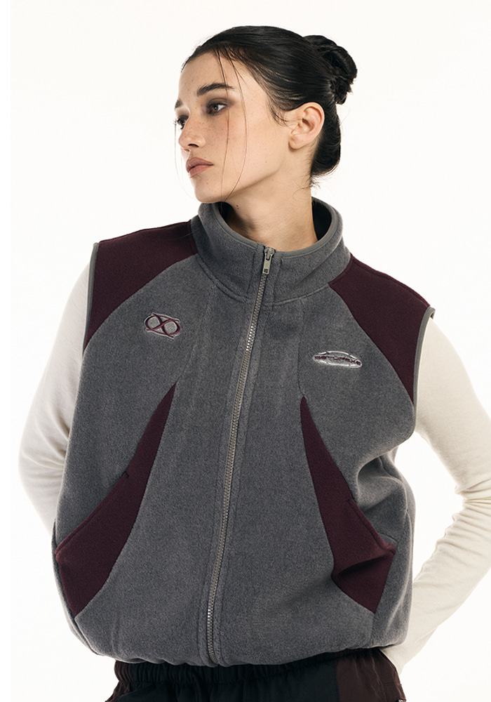 Fleece color panel Vest [Grey/Plum]