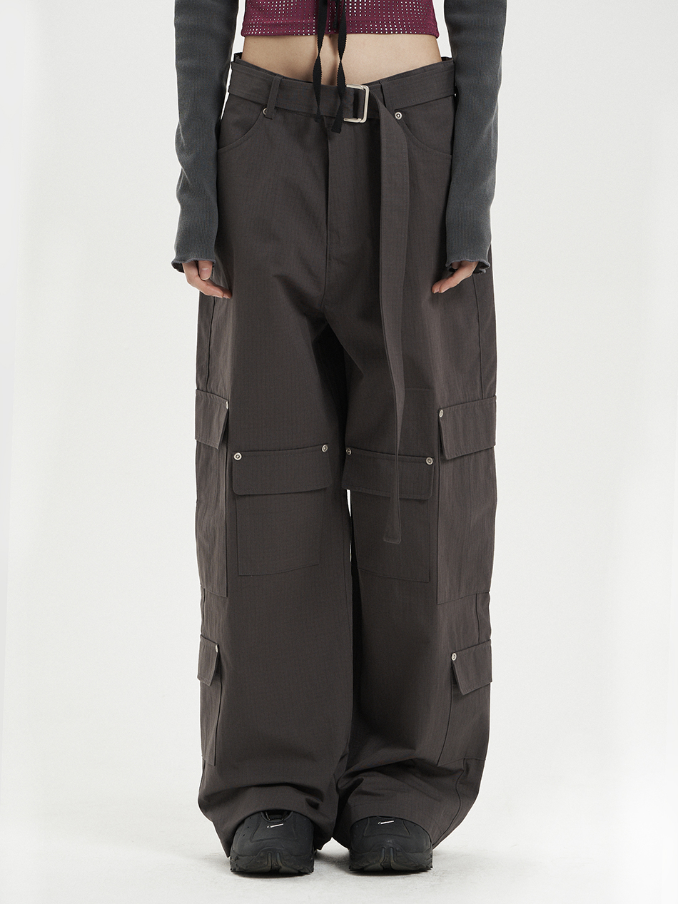 RIPSTOP BELTED CARGO PANTS / CHARCOAL