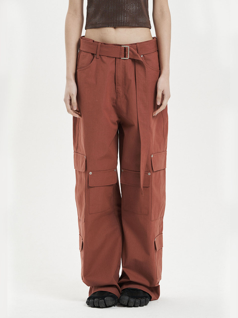 RIPSTOP BELTED CARGO PANTS / BRICK